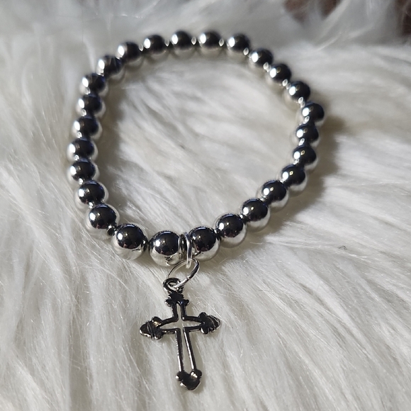 Just in Silver Beaded Bracelet with Cross Charm - Picture 1 of 1